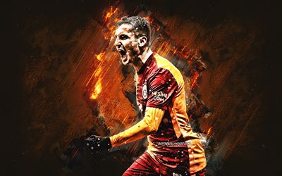 Kerem Akturkoglu, Galatasaray, Turkish football player, orange stone background, soccer, Turkey