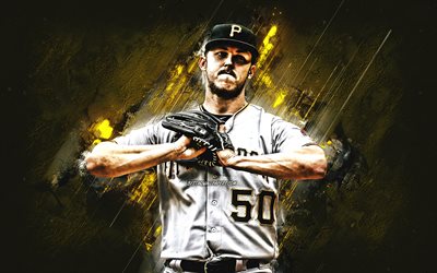Jameson Taillon, Pittsburgh Pirates, MLB, american baseball player, yellow stone background, baseball, USA, Major League Baseball