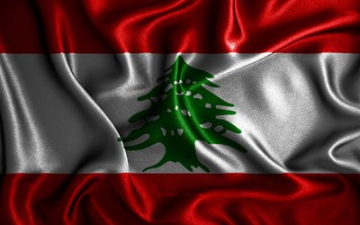 Lebanese flag, 4k, silk wavy flags, Asian countries, national symbols, Flag of Lebanon, fabric flags, Lebanon flag, 3D art, Lebanon, Asia, Lebanon 3D flag