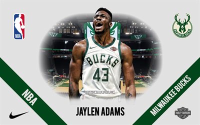 Jaylen Adams, Milwaukee Bucks, American Basketball Player, NBA, portrait, USA, basketball, Fiserv Forum, Milwaukee Bucks logo