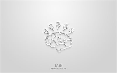 脳の3Dアイコン, 白背景, 3Dシンボル, 脳, ビジネスアイコン, 3D图标, 脳の兆候, 教育3dアイコン