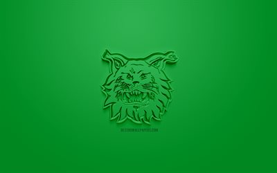 Ilves, Finnish ice hockey club, creative 3D logo, green background, 3d emblem, Liiga, Tampere, Finland, 3d art, ice hockey, Ilves 3d logo
