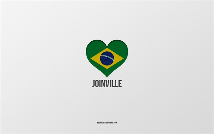 ジョインビレが大好き, ブラジルの都市, 灰色の背景, ジョインビレ, ブラジル, ブラジルの国旗のハート, 好きな都市