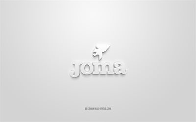 Logo Joma, fond blanc, logo 3d Joma, art 3d, Joma, logo de marques, logo Joma, logo Joma 3d blanc