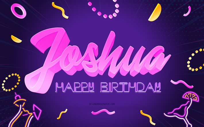Happy Birthday Joshua, 4k, Purple Party Background, Joshua, creative art, Happy Joshua birthday, Joshua name, Joshua Birthday, Birthday Party Background