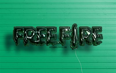 Logo Garena Free Fire 3D, 4K, GFF, palloncini realistici verde scuro, logo Garena Free Fire, logo Free Fire, sfondi in legno verde, Garena Free Fire