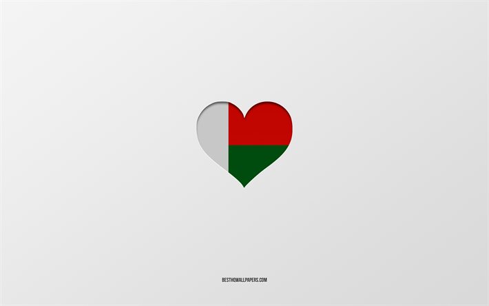 ich liebe madagaskar, afrika l&#228;nder, madagaskar, grauer hintergrund, madagaskar flagge herz, lieblingsland, liebe madagaskar