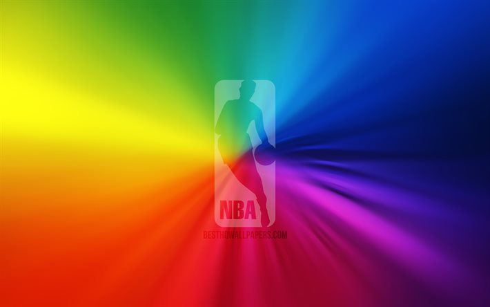 NBA-logo, 4k, py&#246;rre, National Basketball Association, sateenkaaritaustat, luova, kuvamateriaali, NBA