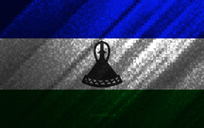 Lesoto bayrağı, &#231;ok renkli soyutlama, Lesoto mozaik bayrağı, Lesoto, mozaik sanatı