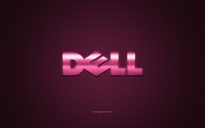 Dell-logo, vaaleanpunainen hiilitausta, Dellin metallilogo, Dellin vaaleanpunainen tunnus, Dell, vaaleanpunainen hiili