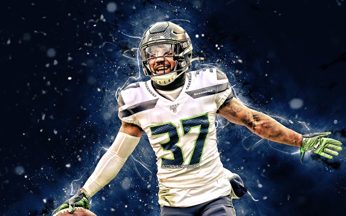 Quandre Diggs, 4k, free safety, Seattle Seahawks, american football, NFL, blue neon lights, Quandre Diggs Seattle Seahawks, Quandre Diggs 4K