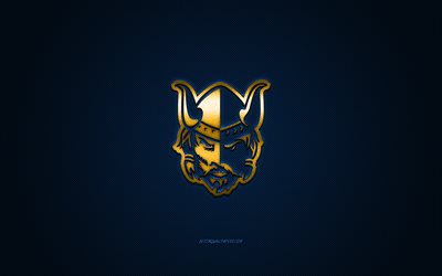 Jukurit, Finnish hockey club, Liiga, gold logo, blue carbon fiber background, ice hockey, Mikkeli, Finland, Jukurit logo