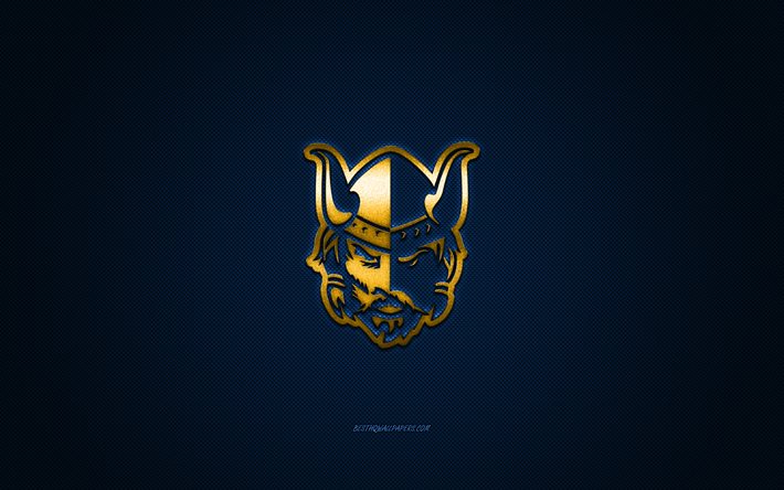 jukurit, finnischer hockeyclub, liiga, goldenes logo, blauer kohlefaserhintergrund, eishockey, mikkeli, finnland, jukurit-logo
