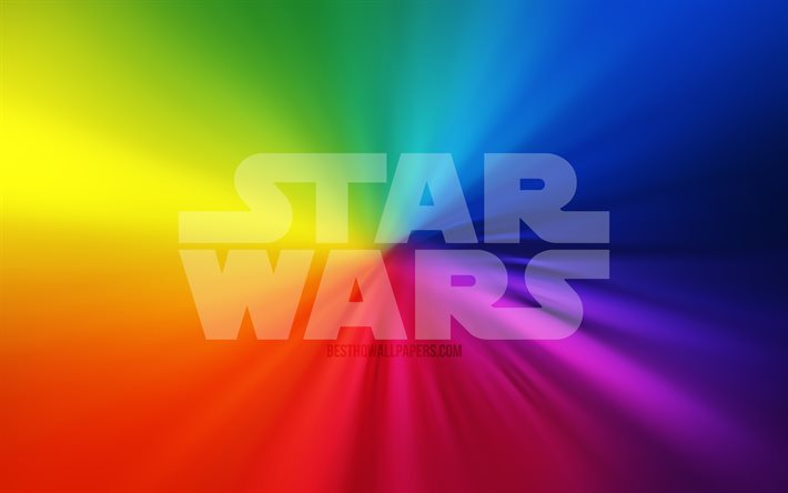 Star wars-logotyp, 4k, vortex, regnb&#229;gsbakgrunder, kreativ, konstverk, Star wars