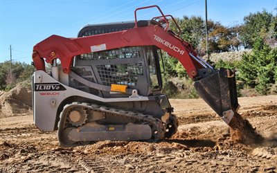 Takeuchi TL10V2, 4k, leveling the soil, 2021 excavators, compact track loaders, construction vehicles, special equipment, HDR, excavators, Takeuchi