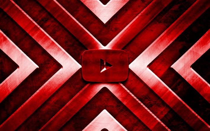 Youtube metal logo, 4K, red metal background, social network, metal arrows, Youtube logo, creative, Youtube