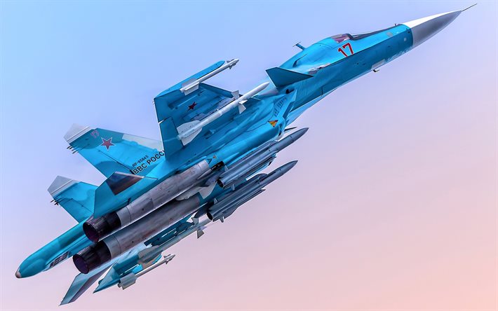 Sukhoi Su-34, taivas, taistelijat, Fullback, Ven&#228;j&#228;n ilmavoimat, Su-34, Ven&#228;j&#228;n armeija, Sukhoi, Flying Su-34