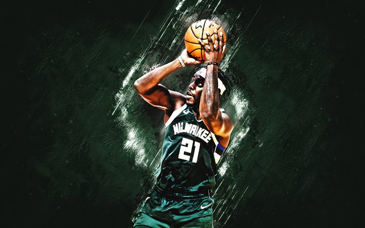 Jrue Holiday, Milwaukee Bucks, NBA, American basketball player, green stone background, USA, basketball