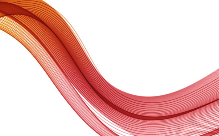 punainen suuri abstrakti aalto, 4k, punainen aalto valkoisella pohjalla, punaiset aallot taustalla, punainen aallon abstraktio, aaltojen tausta, punainen aalto savu