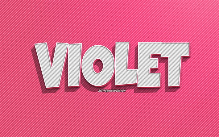 Violett, rosa linjer bakgrund, bakgrundsbilder med namn, Violett namn, kvinnliga namn, Violett gratulationskort, konturteckningar, bild med Violet namn