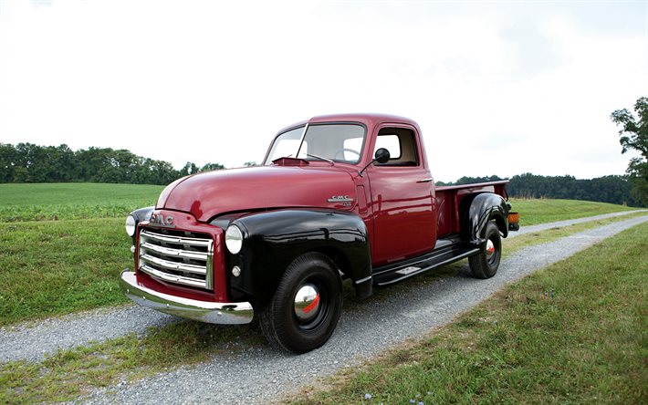 GMC 150, 1949, retro pickup truck, american vintage cars, red black GMC 150, american retro cars, GMC