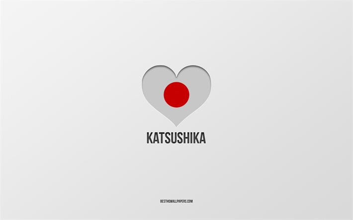 Katsushika&#39;yı seviyorum, Japon şehirleri, gri arka plan, Katsushika, Japonya, Japon bayrağı kalp, favori şehirler, Aşk Katsushika