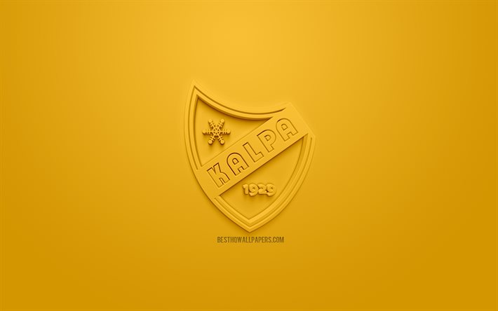 KalPa, Finnish ice hockey club, creative 3D logo, yellow background, 3d emblem, Liiga, Kuopio, Finland, 3d art, ice hockey, KalPa 3d logo