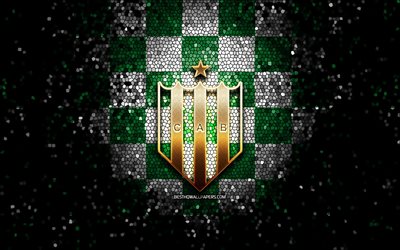 Banfield FC, glitter logo, Argentine Primera Division, green white checkered background, soccer, argentinian football club, Banfield logo, mosaic art, CA Banfield, football, Club Atletico Banfield