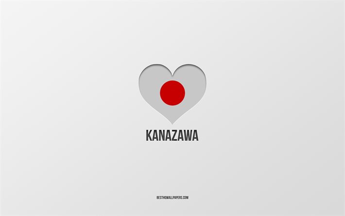Amo Kanazawa, citt&#224; giapponesi, sfondo grigio, Kanazawa, Giappone, cuore della bandiera giapponese, citt&#224; preferite