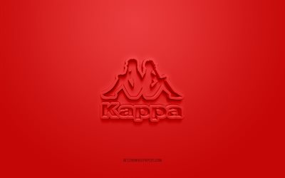Kappa logosu, kırmızı arka plan, Kappa 3d logosu, 3d sanat, Kappa, markalar logosu, kırmızı 3d Kappa logosu
