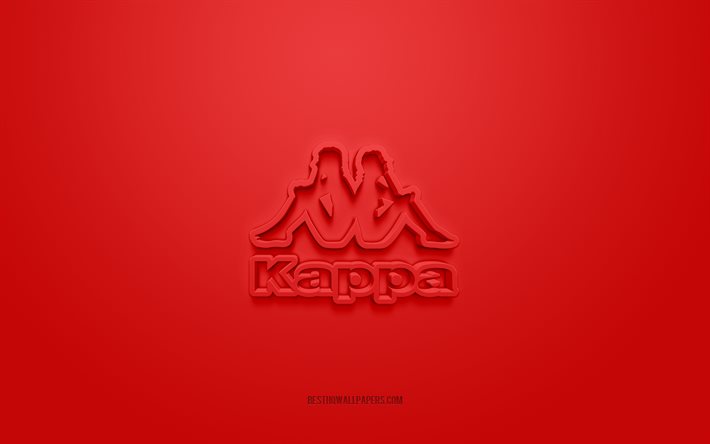 Kappa logosu, kırmızı arka plan, Kappa 3d logosu, 3d sanat, Kappa, markalar logosu, kırmızı 3d Kappa logosu