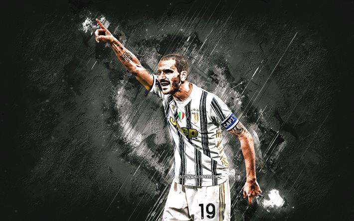 Leonardo Bonucci, Juventus FC, portrait, footballeur italien, fond gris pierre, football