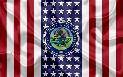 emblem der south dakota state university, amerikanische flagge, logo der south dakota state university, brookings, south dakota, usa, south dakota state university