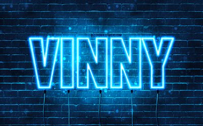 Vinny, 4k, pap&#233;is de parede com nomes, nome Vinny, luzes azuis de neon, Anivers&#225;rio vinny, Feliz Anivers&#225;rio Vinny, nomes masculinos italianos populares, foto com o nome Vinny