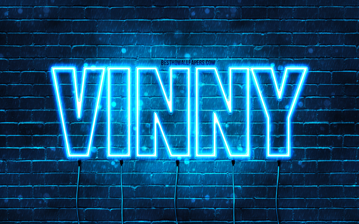 Vinny, 4k, fonds d’&#233;cran avec des noms, nom Vinny, n&#233;ons bleus, Anniversaire Vinny, Joyeux anniversaire Vinny, noms masculins italiens populaires, image avec le nom Vinny