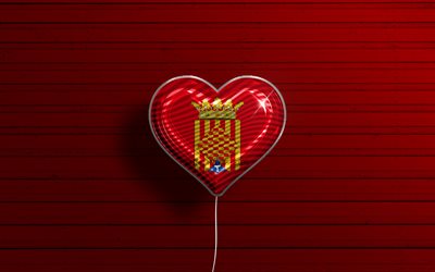 I Love Tarragona, 4k, ballons réalistes, fond en bois rouge, Journée de Tarragone, provinces espagnoles, drapeau de Tarragone, Espagne, ballon avec drapeau, Provinces d’Espagne, Drapeau de Tarragone, Tarragone