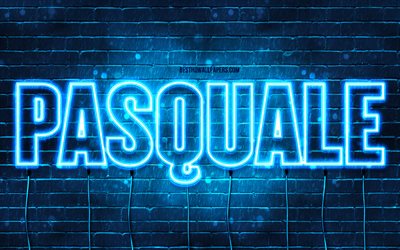 Pasquale, 4k, wallpapers with names, Pasquale name, blue neon lights, Pasquale Birthday, Happy Birthday Pasquale, popular italian male names, picture with Pasquale name
