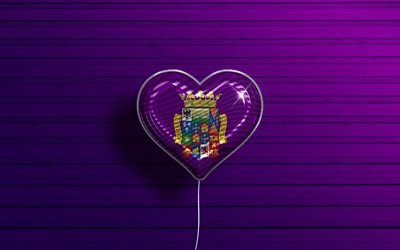 J'aime Palencia, 4k, des ballons réalistes, violet fond en bois, le Jour de Palencia, les provinces espagnoles, le drapeau de Palencia, l'Espagne, le ballon avec le drapeau, les Provinces d'Espagne, Palencia