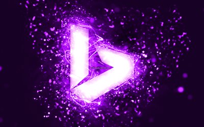Bing violet logo, 4k, violet neon lights, creative, violet abstract background, Bing logo, search system, Bing