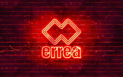 Logo Errea rosso, 4k, muro di mattoni rossi, logo Errea, marchi, logo neon Errea, Errea