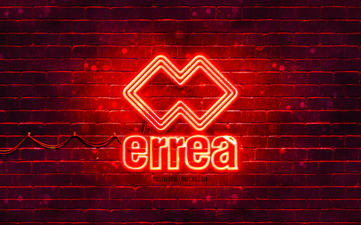 Logo rouge Errea, 4k, mur de brique rouge, logo Errea, marques, logo n&#233;on Errea, Errea