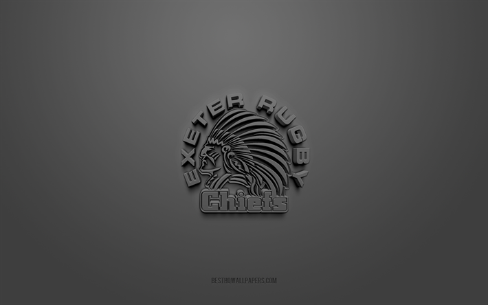 Exeter Chiefs, creative 3D logo, black background, Premiership Rugby, 3d emblem, English rugby Club, England, 3d art, rugby, Exeter Chiefs 3d logo