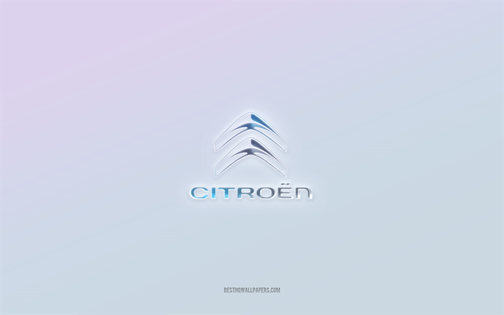 Citroen logosu, 3d metni kesip, beyaz arka plan, Citroen 3d logosu, Citroen amblemi, Citroen, kabartmalı logo, Citroen 3d amblemi