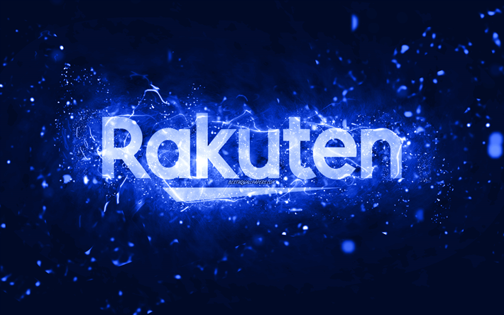 Rakuten logo blu scuro, 4k, luci al neon blu scuro, creativo, sfondo astratto blu scuro, logo Rakuten, marchi, Rakuten