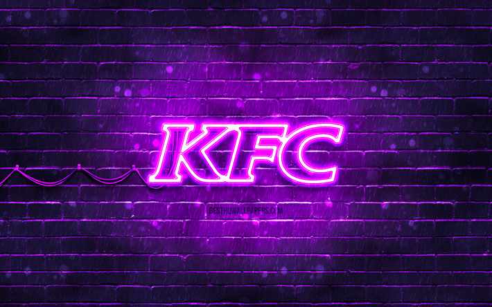 KFC violeta logotipo, 4k, violeta brickwall, KFC logotipo, marcas, KFC neon logotipo, KFC
