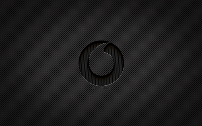 Vodafone carbon logo, 4k, grunge art, carbon background, creative, Vodafone black logo, brand, Vodafone logo, Vodafone