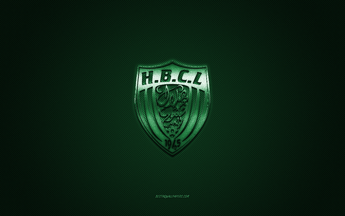 HB Chelghoum Laid, Cezayir Futbol Kul&#252;b&#252;, yeşil logo, yeşil karbon fiber arka plan, Ligue Professionnelle 1, futbol, Chelghoum Laid, Cezayir, HB Chelghoum Laid logosu