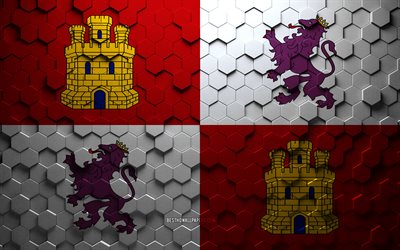Flag of Castile and Leon, honeycomb art, Castile and Leon hexagons flag, Castile and Leon, 3d hexagons art, Castile and Leon flag