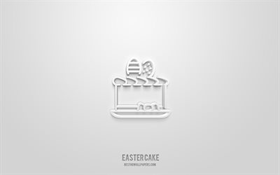 كعكة عيد الفصح 3d icon, خلفية بيضاء, رموز ثلاثية الأبعاد, كعكة عيد الفصح, أيقونات عيد الفصح, أيقونات ثلاثية الأبعاد, علامة كعكة عيد الفصح, عيد الفصح الرموز 3D