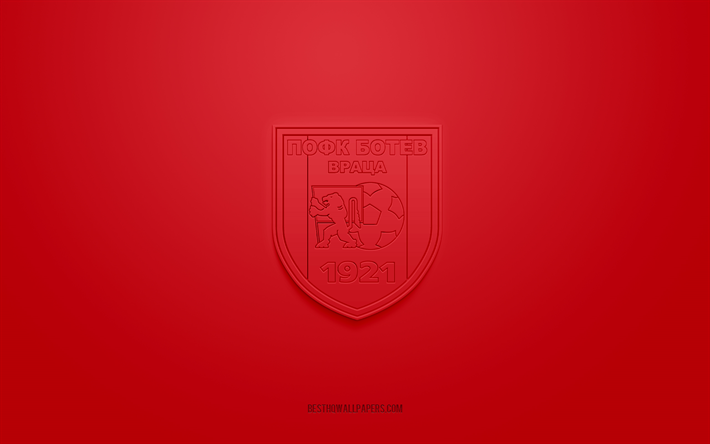 POFC Botev Vratsa, creative 3D logo, red background, Bulgarian First League, 3d emblem, Bulgarian football team, Bulgaria, 3d art, Parva liga, football, POFC Botev Vratsa 3d logo